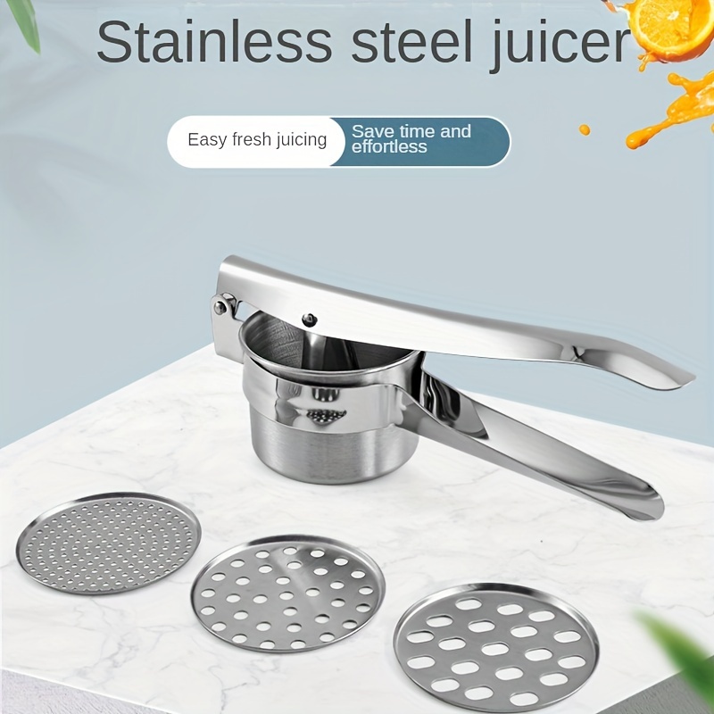 

Versatile Stainless Steel Potato Ricer - Easy-to-use Manual Masher For Perfect Mashed Potatoes, Fruits, Vegetables & Baby Food, Includes 3 Interchangeable Discs For Fine, Medium, & Coarse Textures