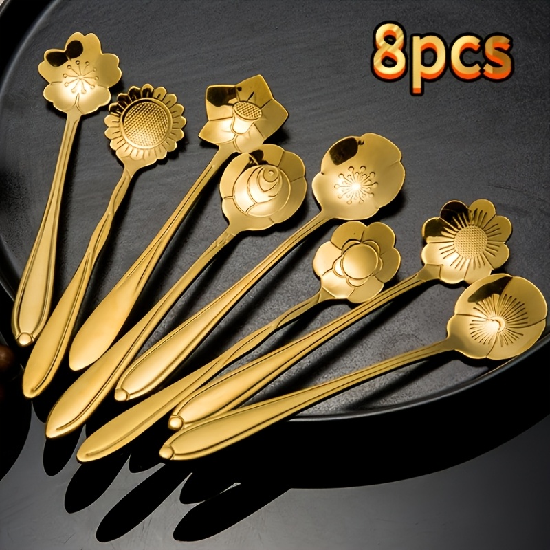 TEMU 8pcs Stainless Steel Teaspoons Suitable For Dessert Spoons - Small Coffee Spoons, Cute Dessert Spoons For Tea, Soup, For, Parties, Cafes,