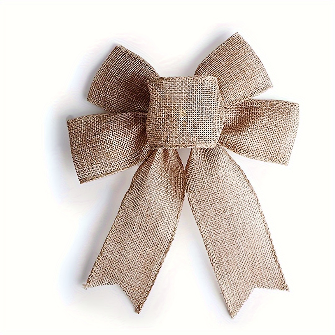 

1pc Burlap Fabric Bow For Christmas Wreath, Party, Halloween, Wedding, And Holiday Decorations - Contemporary Style, No Battery Required