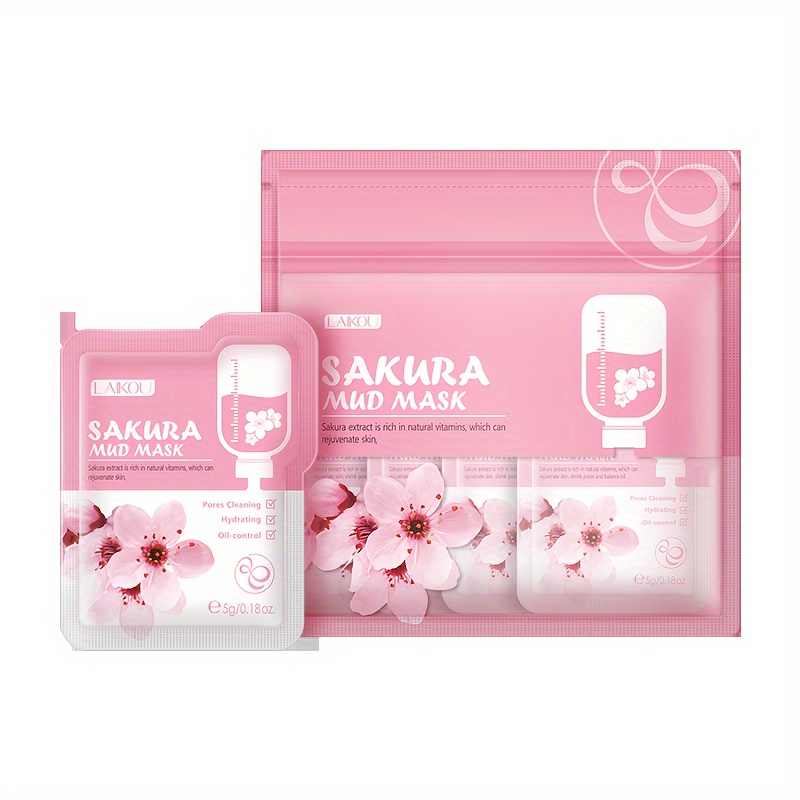 

12 Pcs Japan Sakura Face Mud Portable Face Mask Clay, Clean Pore Skin, Improve Facial Blemishes, Moisturizing, Oil Control For Day And Night Skin Care