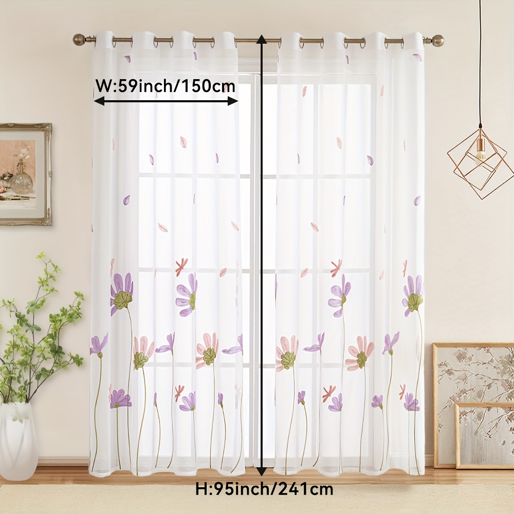 2pcs White Sheer Curtain For Living Room Window Tulle Curtain Embroidered Drapes Panel For Bedroom Home Decor