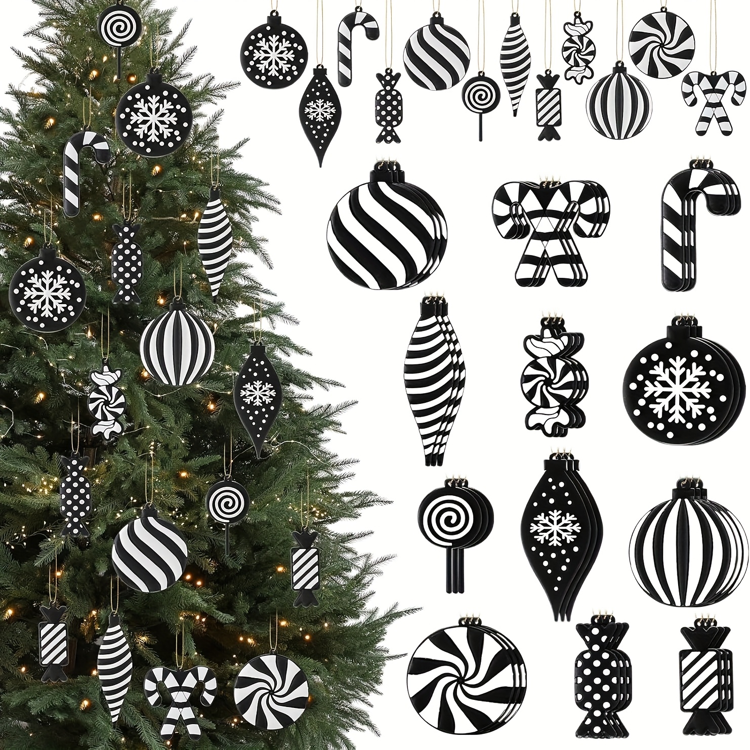 TEMU 12pcs Of Christmas Decorations Including Wooden Colored Balls, Peppermint Candies, Gingerbread, Snowflake Tree Ornaments, And Winter Gingerbread