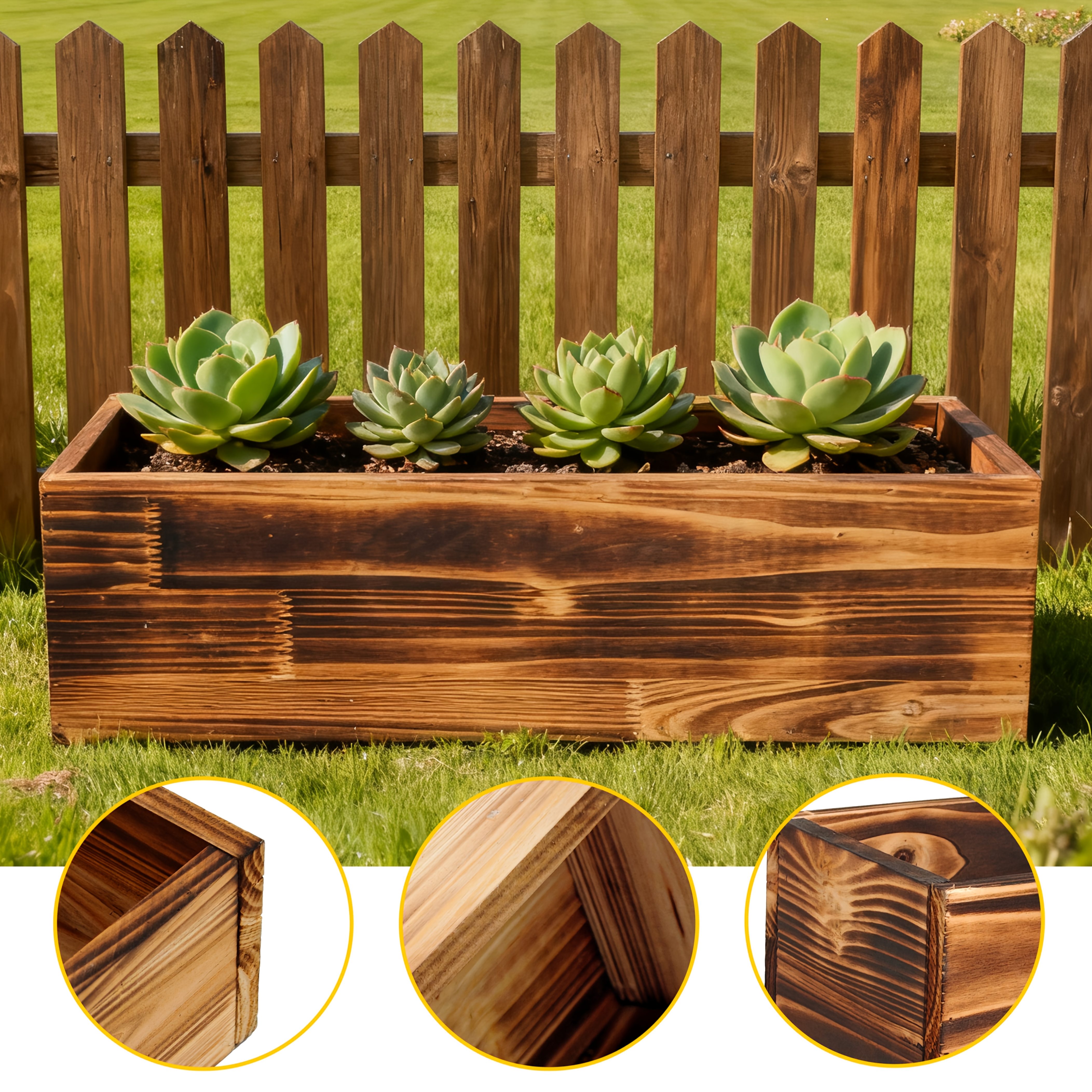 large vintage solid wood rectangular planter rustic wood - Temu Cyprus