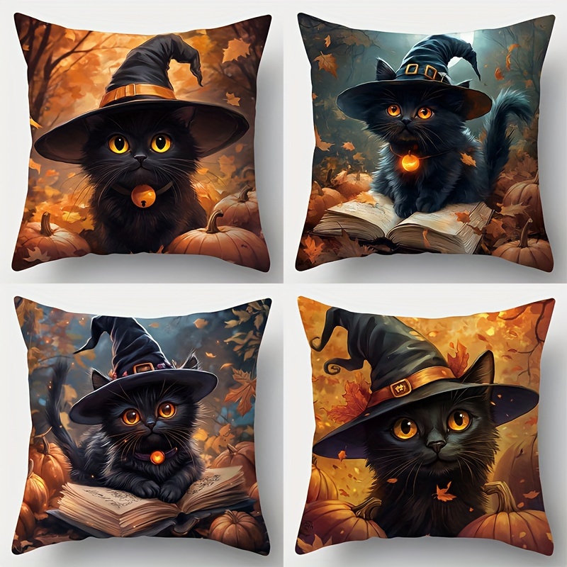 TEMU Ensemble de 4 housses de coussin d'Halloween, adaptées pour canapé, chambre, bureau, voiture et chalet (garnitures de coussin non incluses)