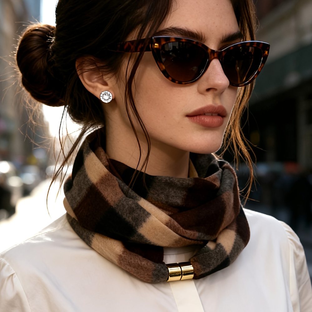 TEMU Französischer Eleganter Hals Schal Karoschal Minimalistischer Warmer Halswärmer Pendler Temperament Stil Premium Kältebeständiger Schal