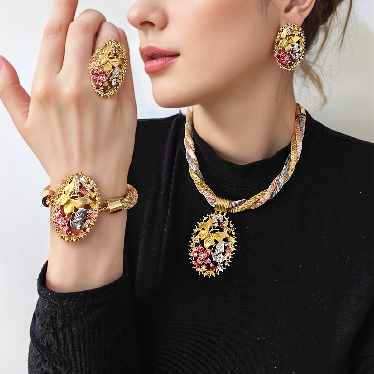 E-shop Schmuckset für Frauen zum Ramadan im Nahen : Modische Halskette, Ohrringe und Armband für Freizeitkleidung - Perfektes Geschenk für Partys,