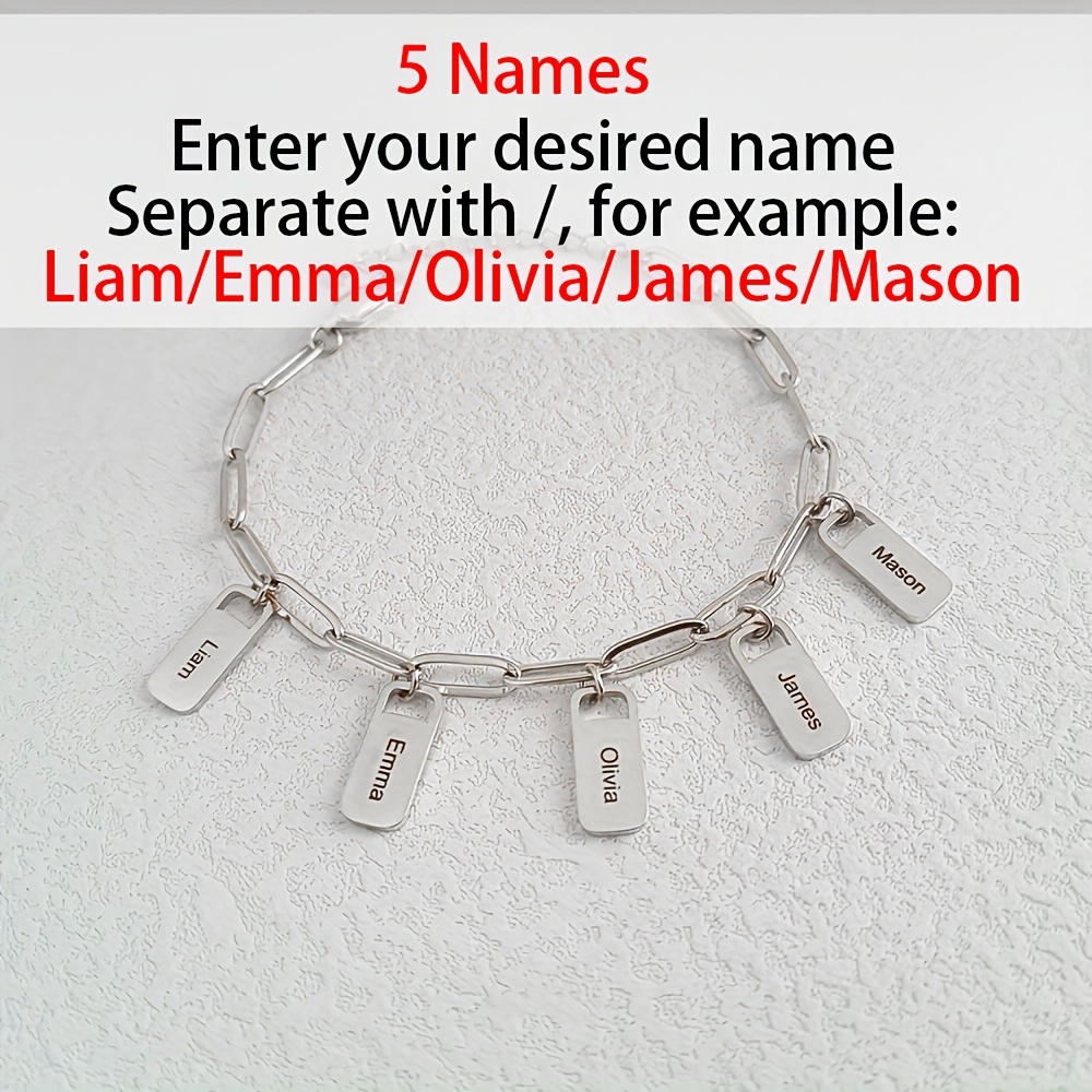 TEMU Customized Personalized Square Tag Fashion Bracelet, 18k Plated Stainless Steel Engraved With English Letters, Adjustable Paper Clip Bracelet,