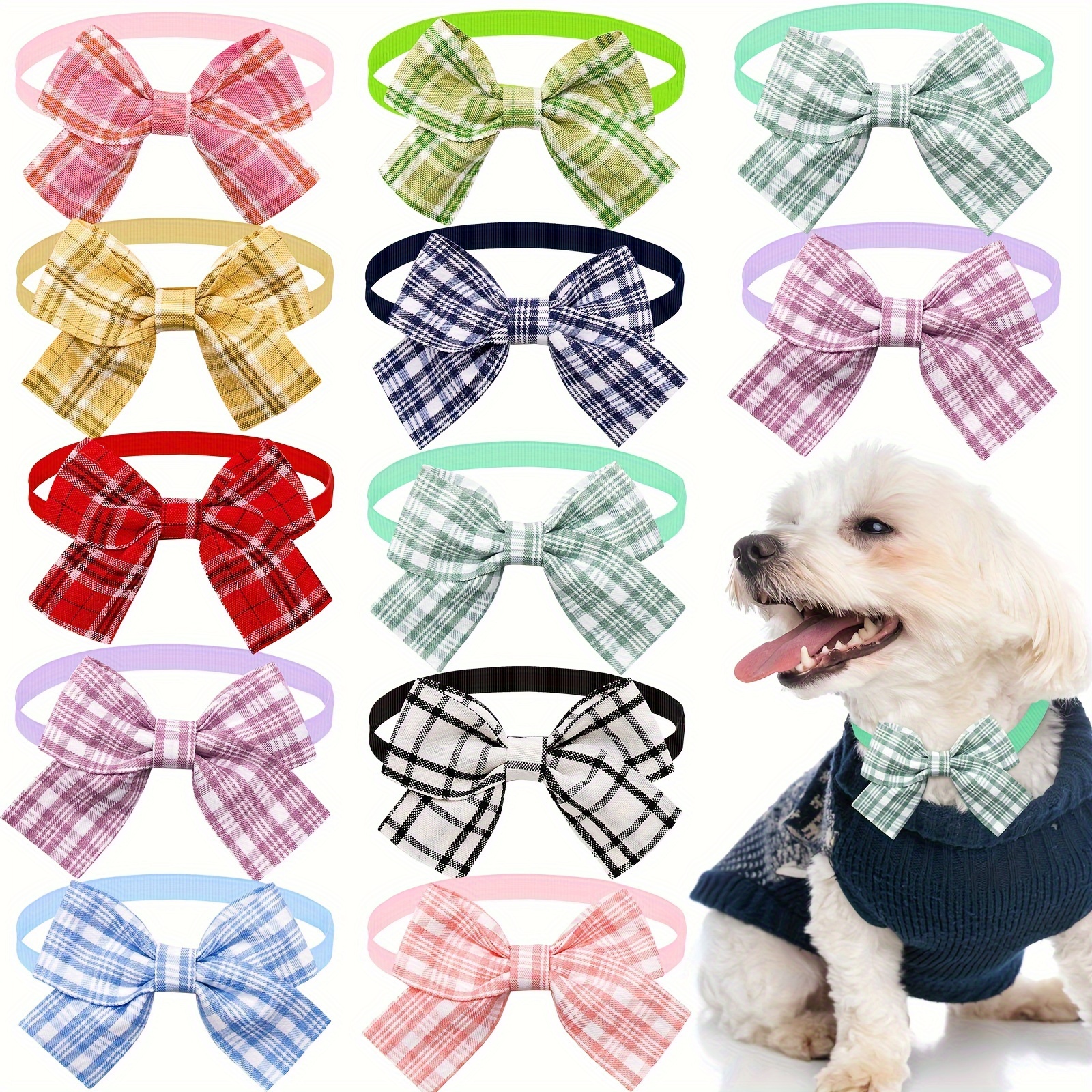 

10pcs Assorted Pet Bow Ties - Polyester, Adjustable Collars For Small To Large Dogs, Stylish Grooming Accessories, Dog Bow Tie