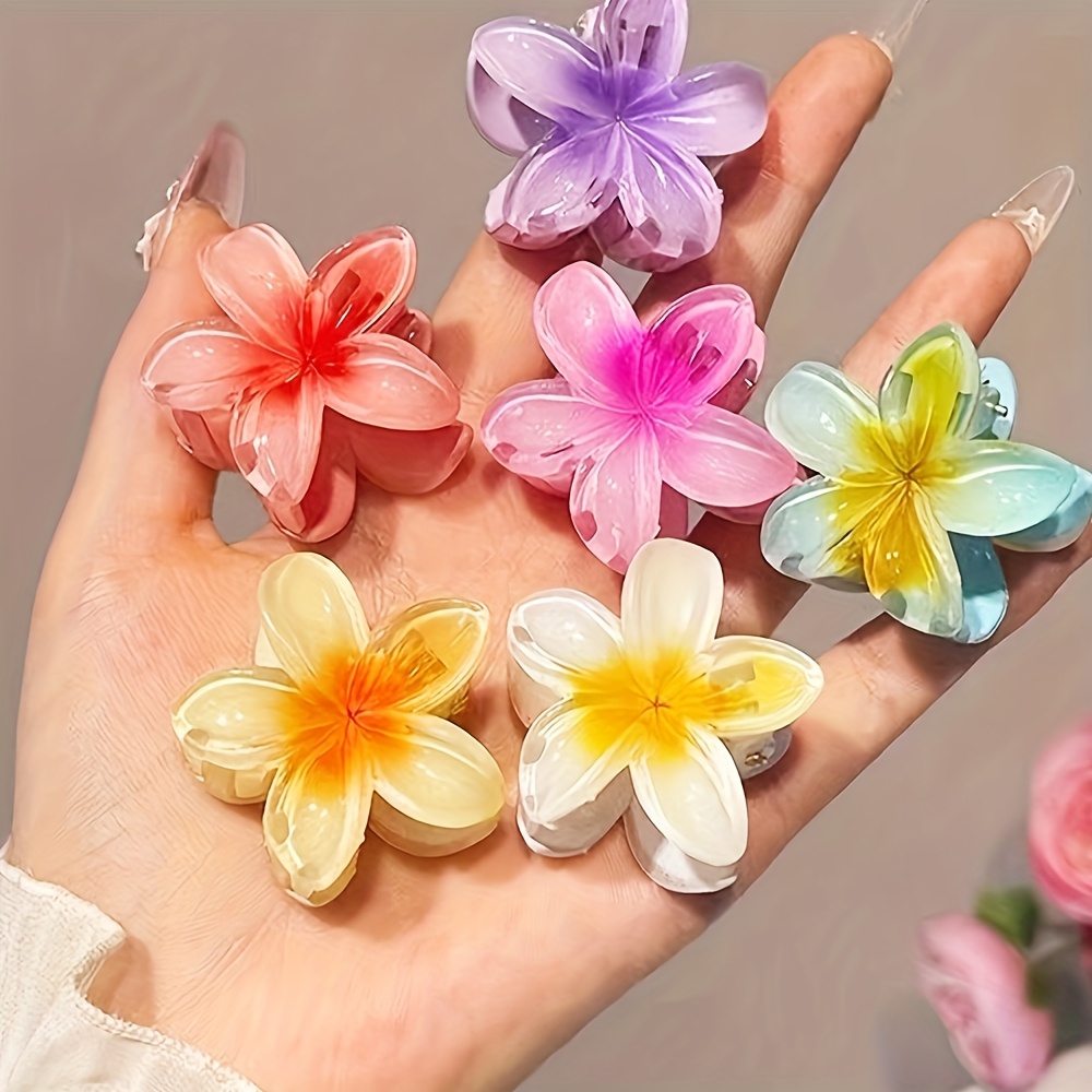 

6pcs Gradient Flower Hair Claws Set, Polyester Woven, Mixed Color, Pop- Theme, Fashionable , & Commuting, Ideal Gift For Young Ladies