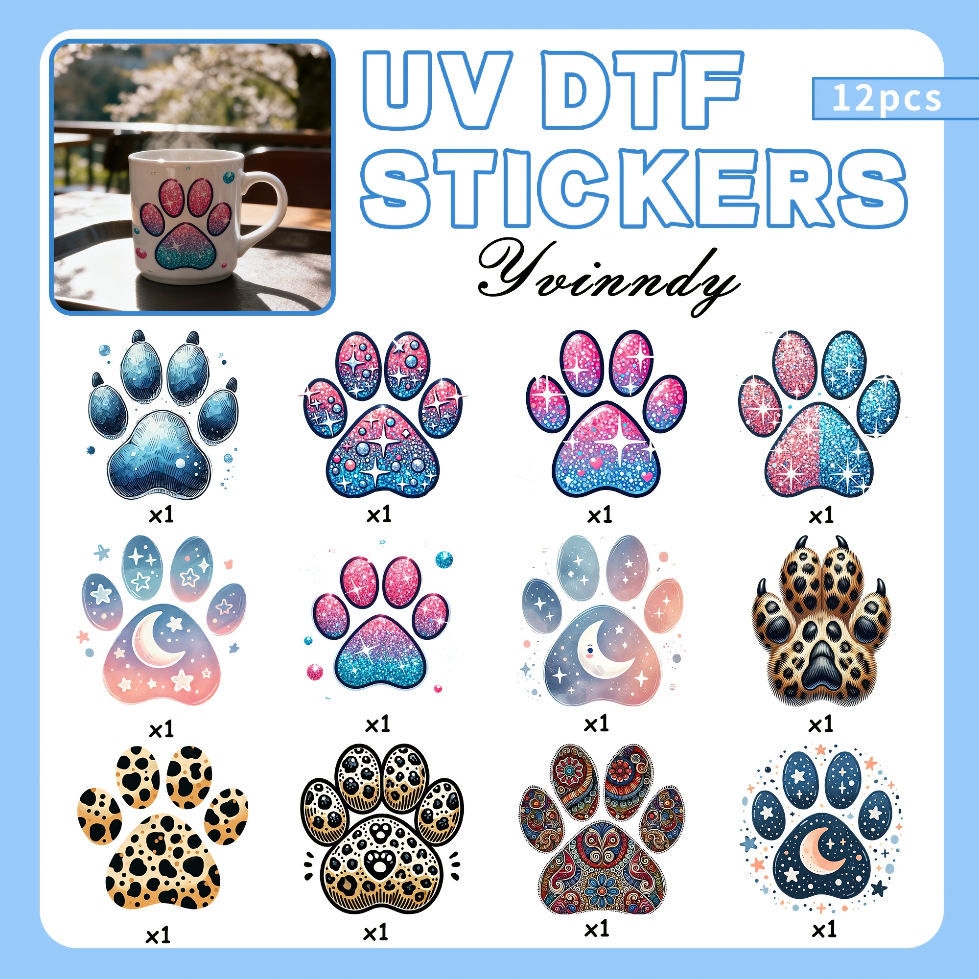 TEMU 12pcs/set Flash Animal Diy Light Beigeny Tumblers Wrap Decorative Transfer Paper Uv Dtf High Self-adhensive Wraps Transfers Decor Transfer Paper