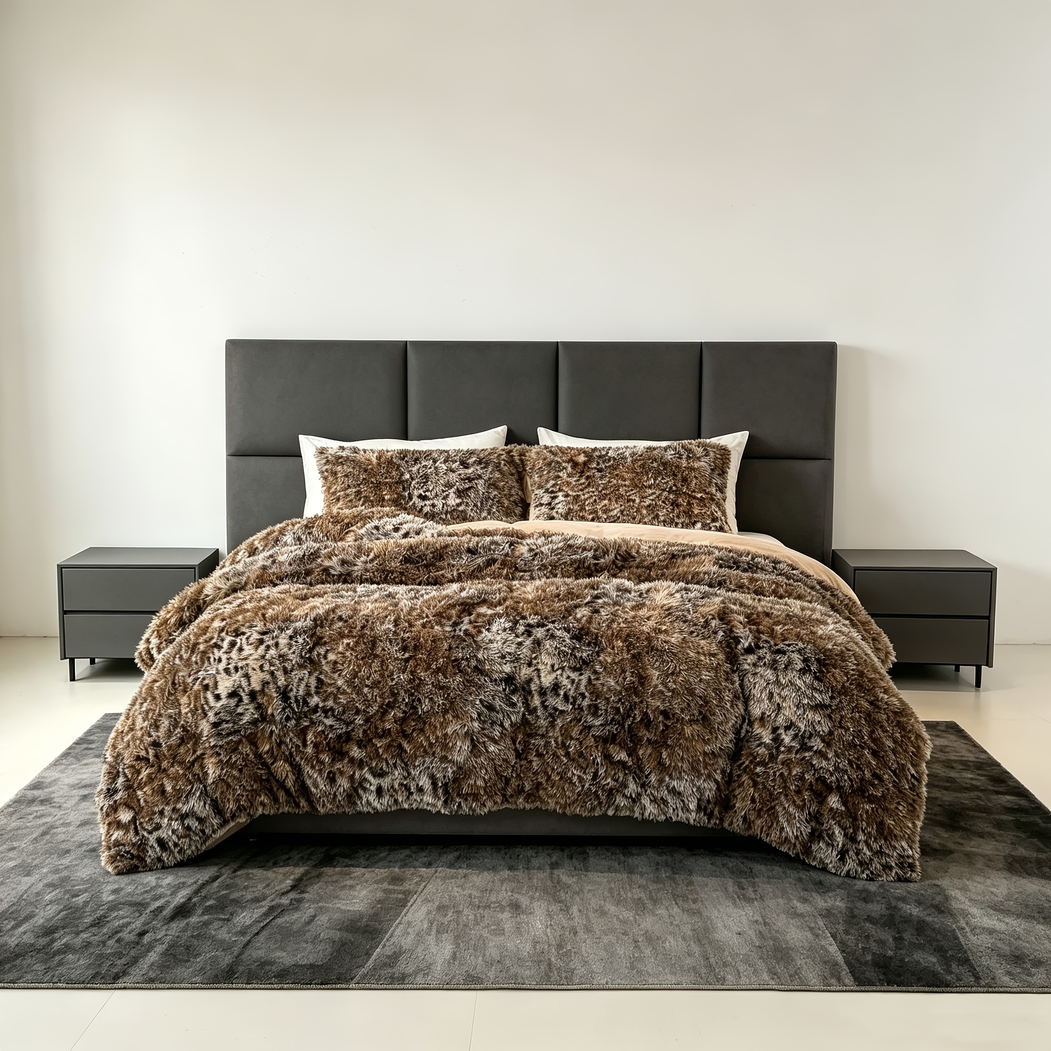 Image of 3pcss Lazy Style Leopard Print Long Plush Duvet Cover, Premium Comfortable 3pcs Bedding (does Not Duvet Insert Or Pillow Inserts)
