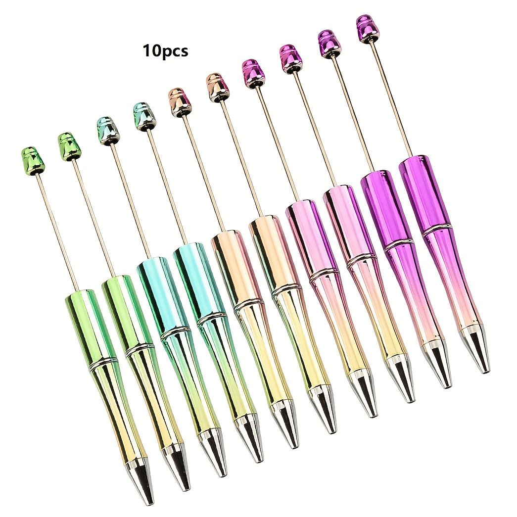 Image of 10-pack Gradient Electroplated Beaded Pens - Jewelry Kit, Perfect For Parties, Valentine's Day, Christmas Gifts, Stationery With Uv Coating
