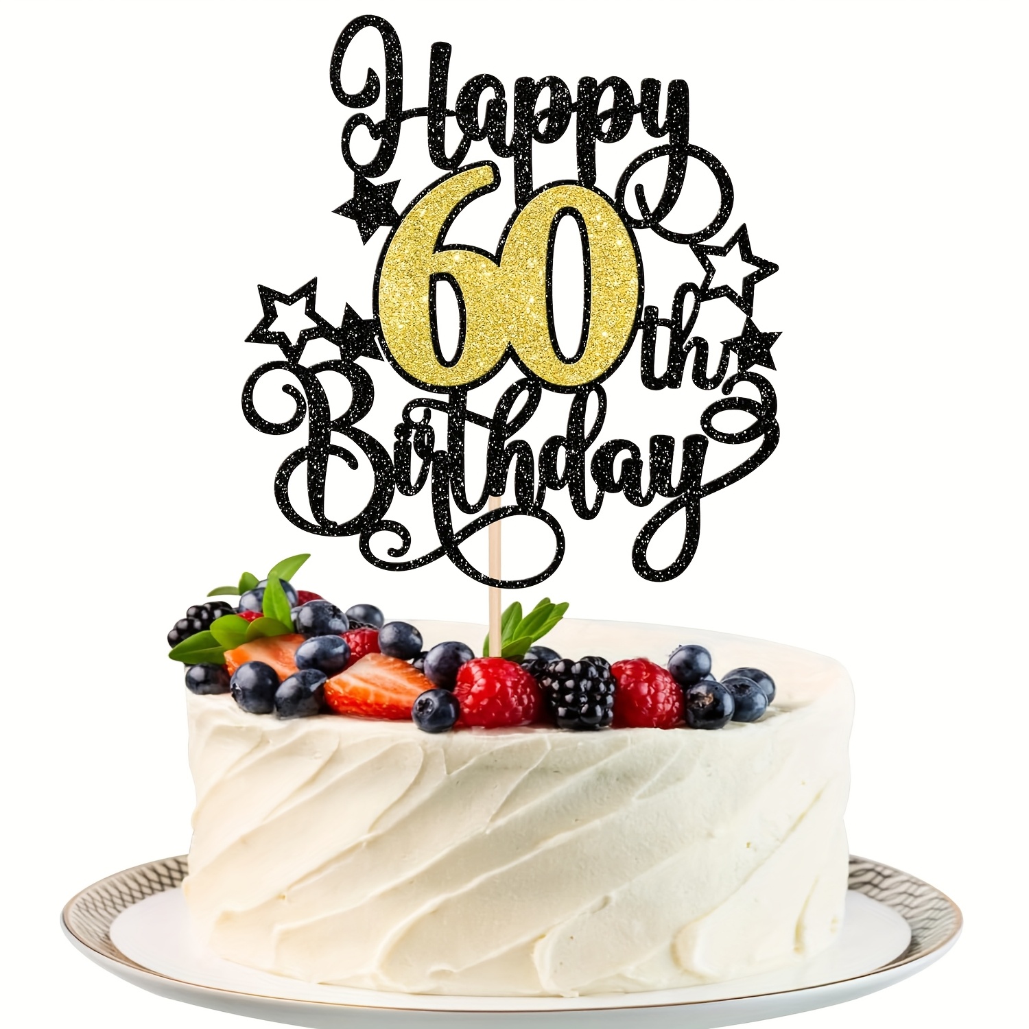 Image of 1pc Of Sparkling Decoration For A 60th Birthday Cake, 60th Birthday Cake , Hello 60 Cake Decoration, Supplies For A 60th Birthday Anniversary Party, Halloween, Christmas