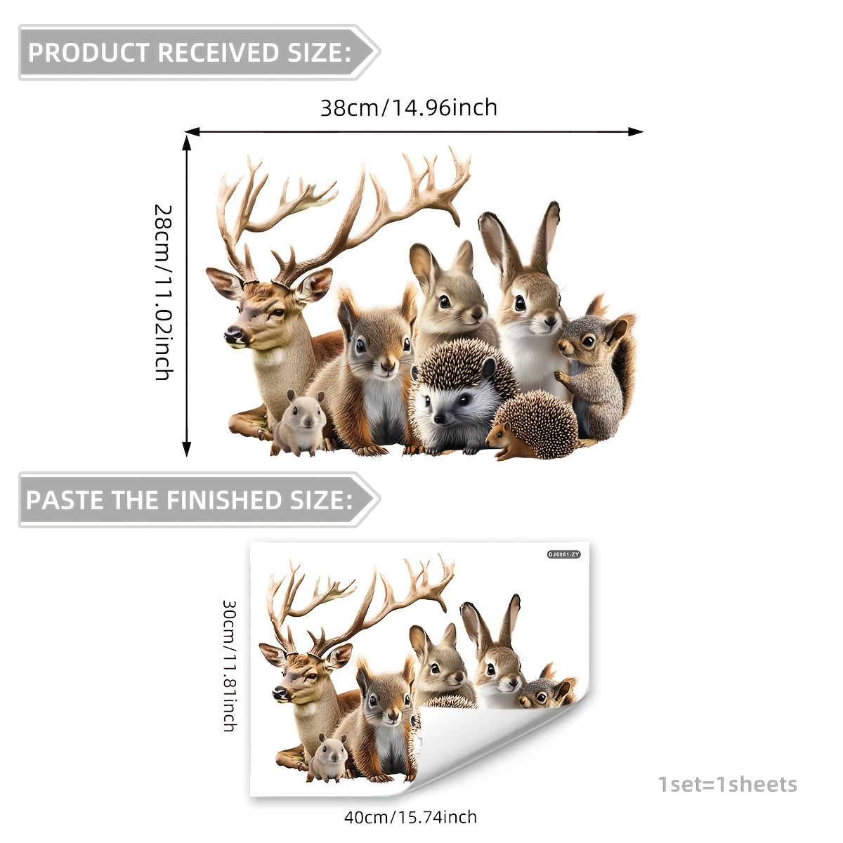 Image of A 30x40cm Realistic Animal Glass Sticker Featuring A Deer, Hedgehog, And Rabbit For Home Decor, With A Double-sided Design (dj6061-zy)