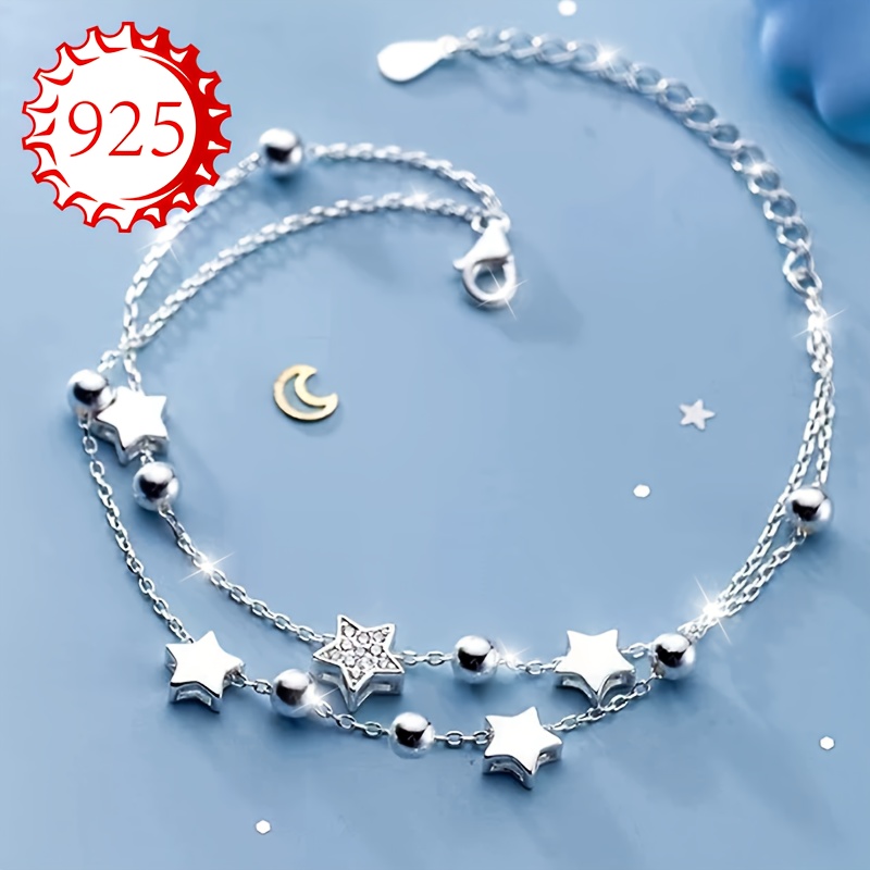 925 Silver Double Layer Star Charm Bracelet