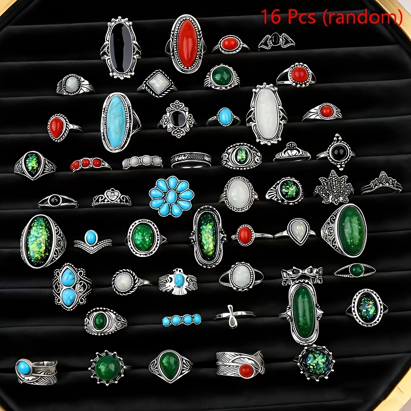 TEMU 16pcs Women's Ring Set, Vintage Elegant Mixed Styles, Multi-pair Couple's Rings For Parties, Weddings, And Daily Wear, Finger Accessories,