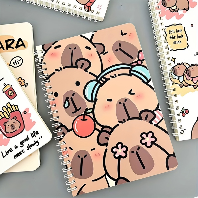 TEMU Chic A5 Spiral Notebook With Cute Capybara Design - Thick Paper, Soft Cover, Style Animal Theme - Students & Gift Packaging, Lazy Otter, High Aesthetic Value