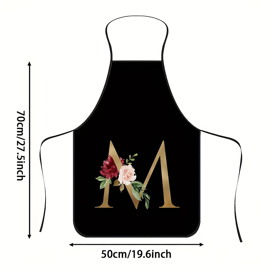 TEMU 1pc Floral Letter Print Apron, Durable Polyester Material, Suitable For Cooking, Bbq, Gardening, Painting, Nail Art, Etc., Unisex, Suitable For