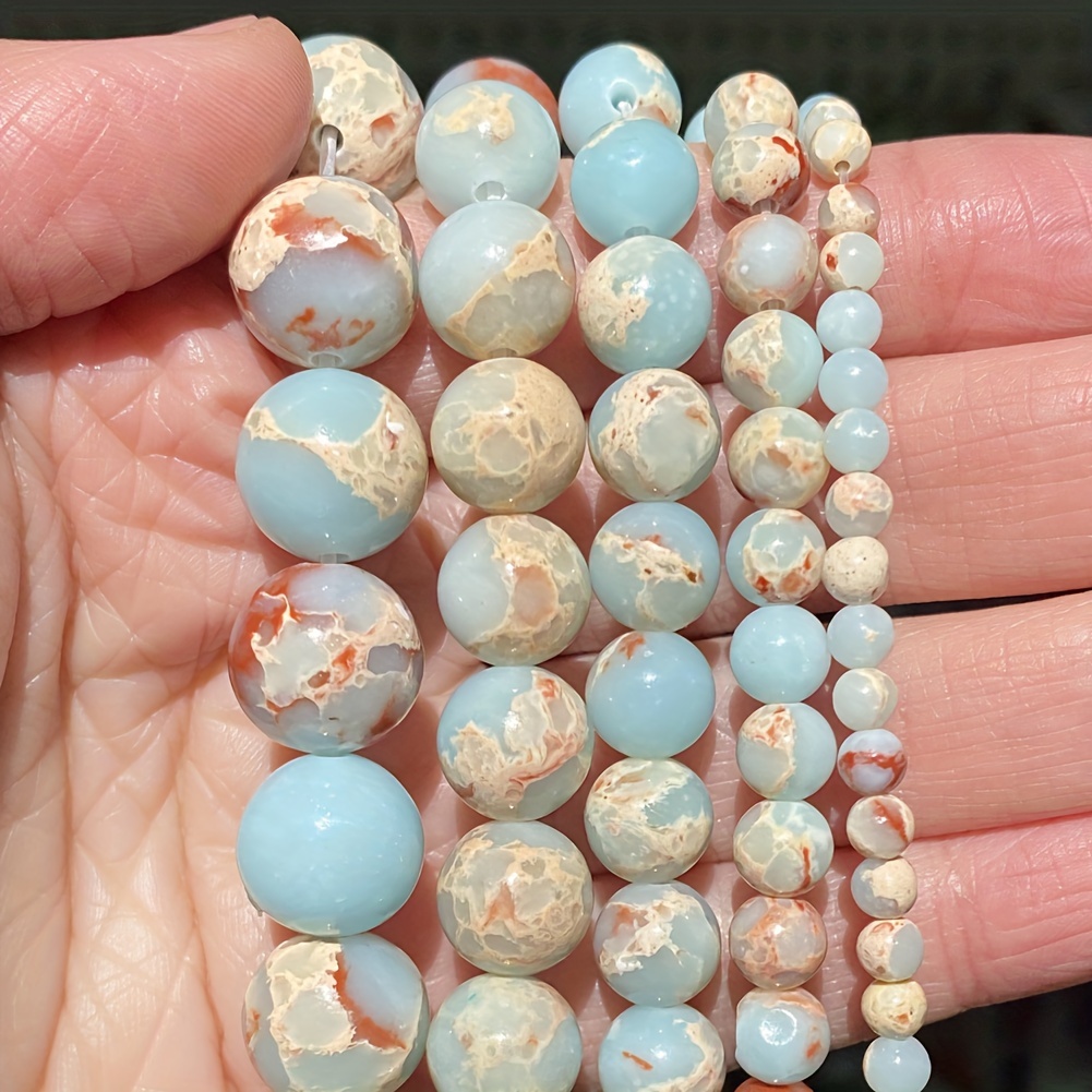 

Natural Round Stone Ocean Blue Jasper Round Imperial Snakeskin Beads For Jewelry Making 15inches Diy Necklace 4/6/8/10/12mm