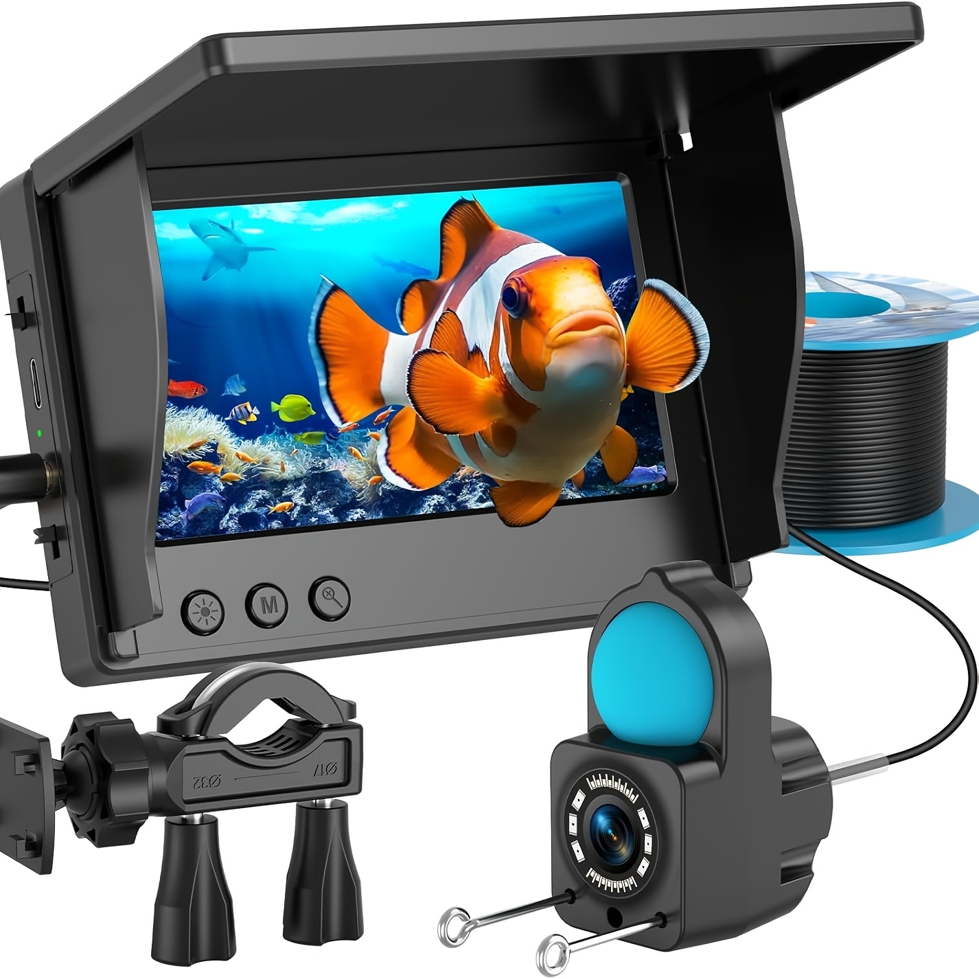 TEMU Underwater Fishing Camera, Portable Night Vision Fish Finder, 4.3 Inch Hd Ice Fishing Camera With 220° Wide-angle Lens, Ice Fishing Fish Finder