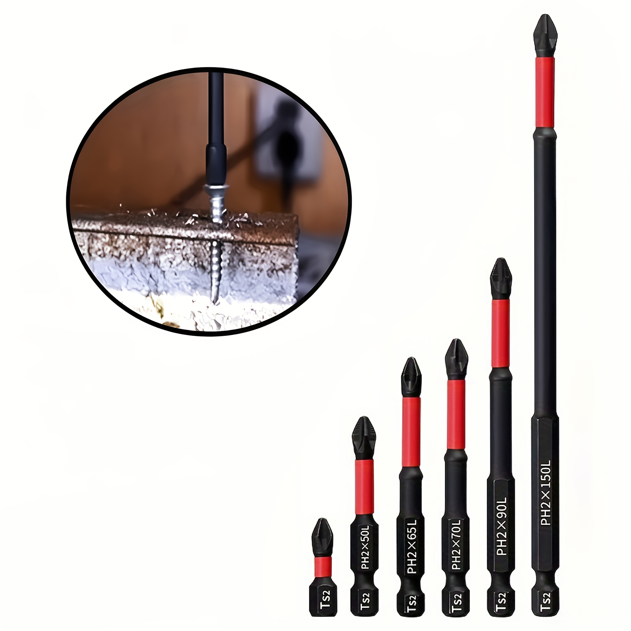 Image of 6pcs Set Of Steel Magnetic Screwdriver Heads - S2, 1/4 Inch Handle, Cross And 1-meter , Red And Black, Suitable For Electric And Manual Screwdrivers.