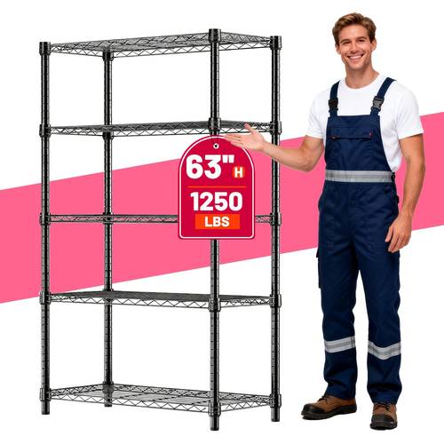 3 4 5 tier heavy duty adjustable shelving unit freestanding wire storage rack suitable for garage warehouse workshop factory commercial storage assembly space saving organizer with shelves sturdy frame storage