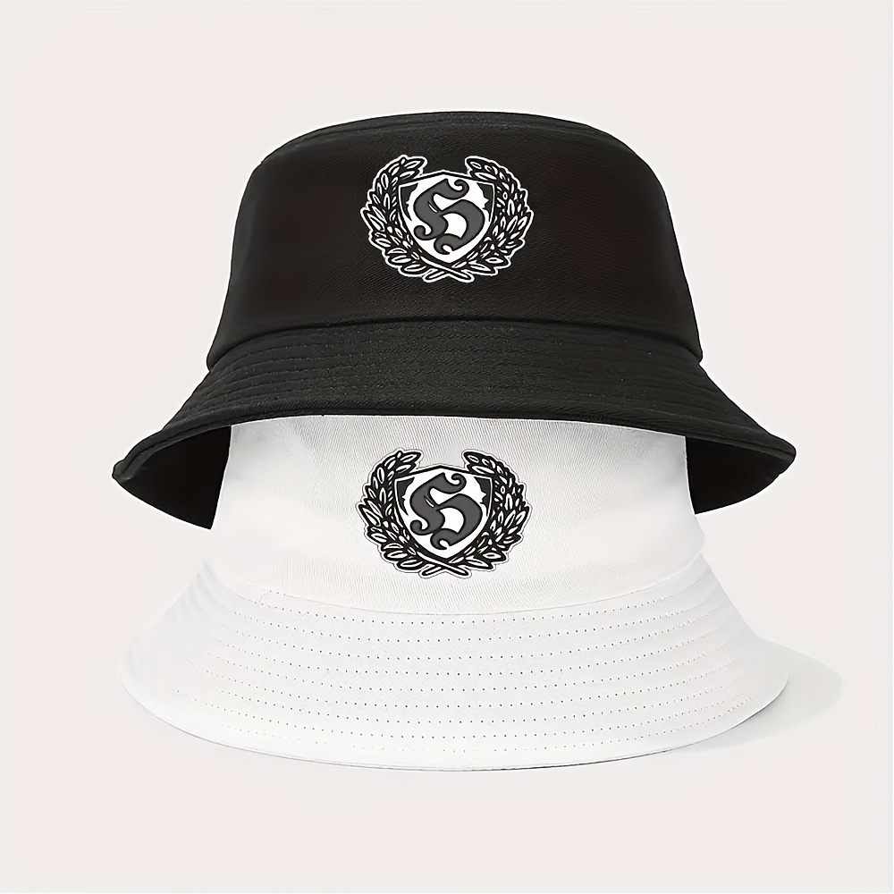TEMU 2pcs Men's Emblem Print Bucket Hats - Wide-brim Outdoor With , Suitable For Summer, Beach, Camping, Hiking & Fishing - Comfortable Wide Brim Hat