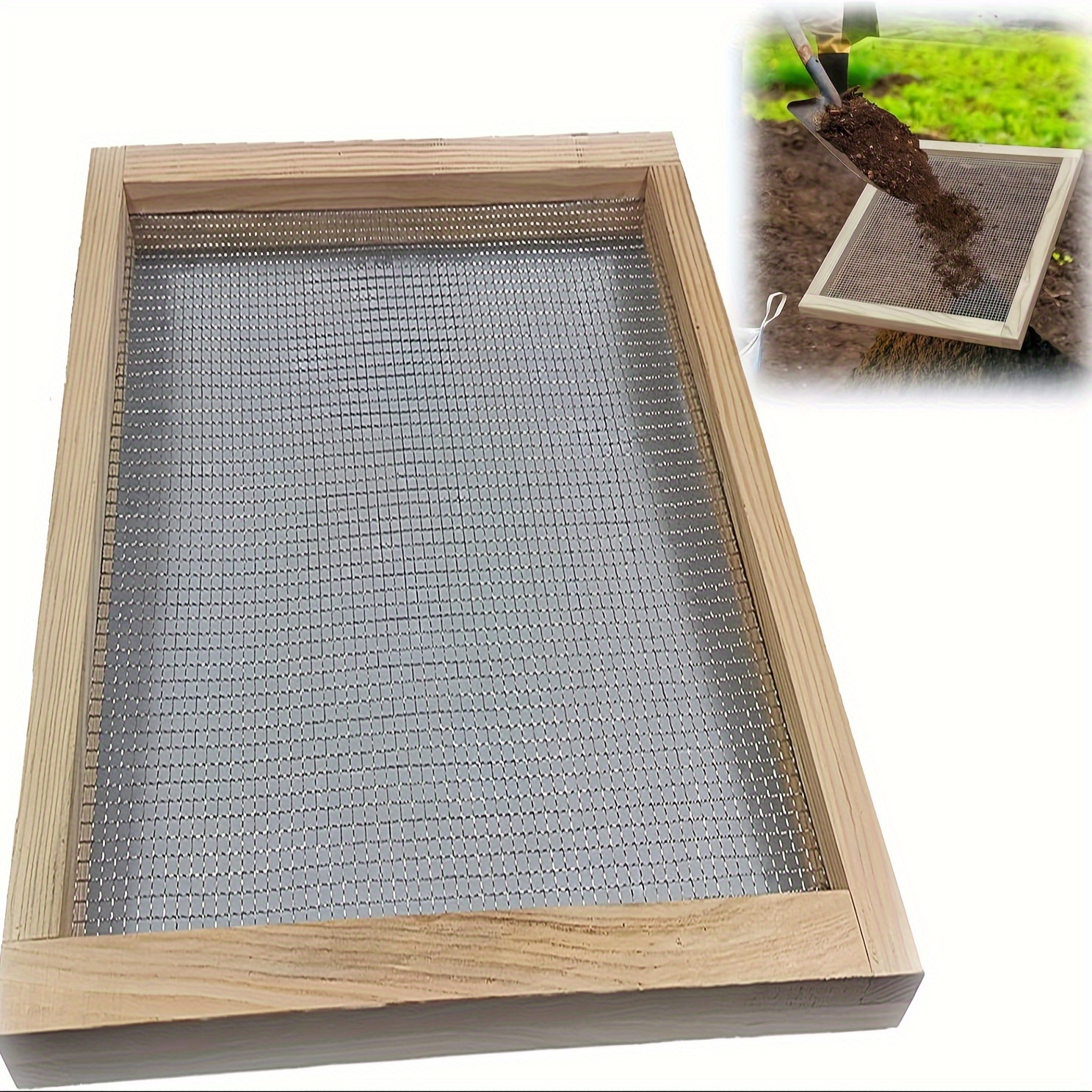 Image of Wood Compost Dirt Sifter - Metal Garden Soil Screen For Cedar, , - Efficient Soil Sifting Tool For Gardening & Landscaping, Soil Sifter For Garden, Natural , Durable Construction
