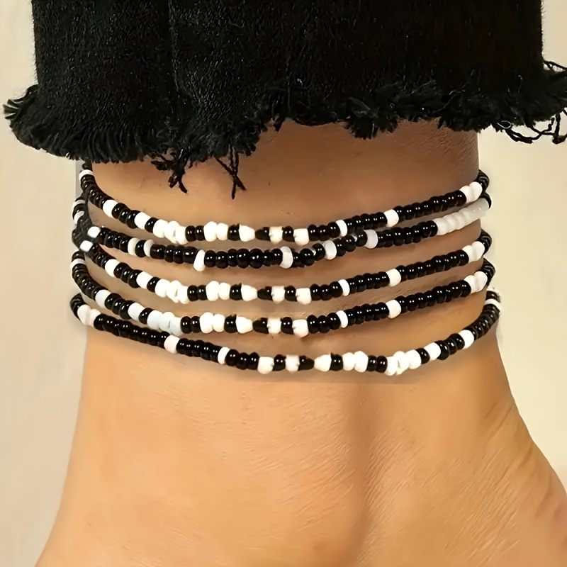 5pcs Bohemian Beach Beaded Anklet Set, Simple Gift