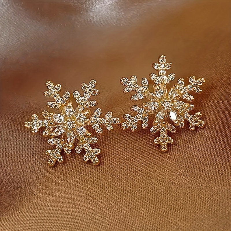 2pcs/set Winter Christmas Exquisite Luxurious Rhinestone-inlaid Snowflake Fashion Women's Stud Earrings