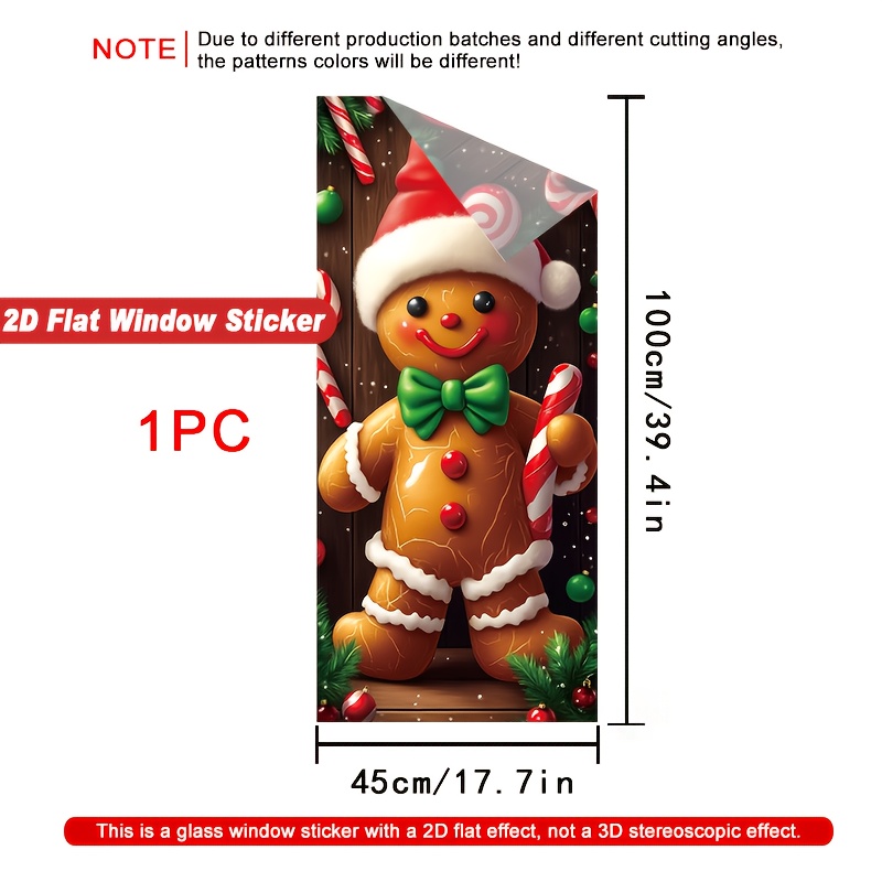 TEMU Autocollant de Fenêtre 2D Plat Noël, 1 Pièce, Design d'Homme en Pain D’ Tenue Bonbon - Décalcomanie Électrostatiques Auto-Adhésive PVC (Amovible