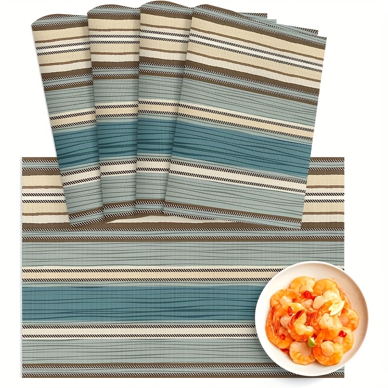 4pcs linen striped boho placemats for dining table set table place mats placemat kitchen dinner table placemats holiday decor   farmhouse style 12 x 18 inches Product details 1