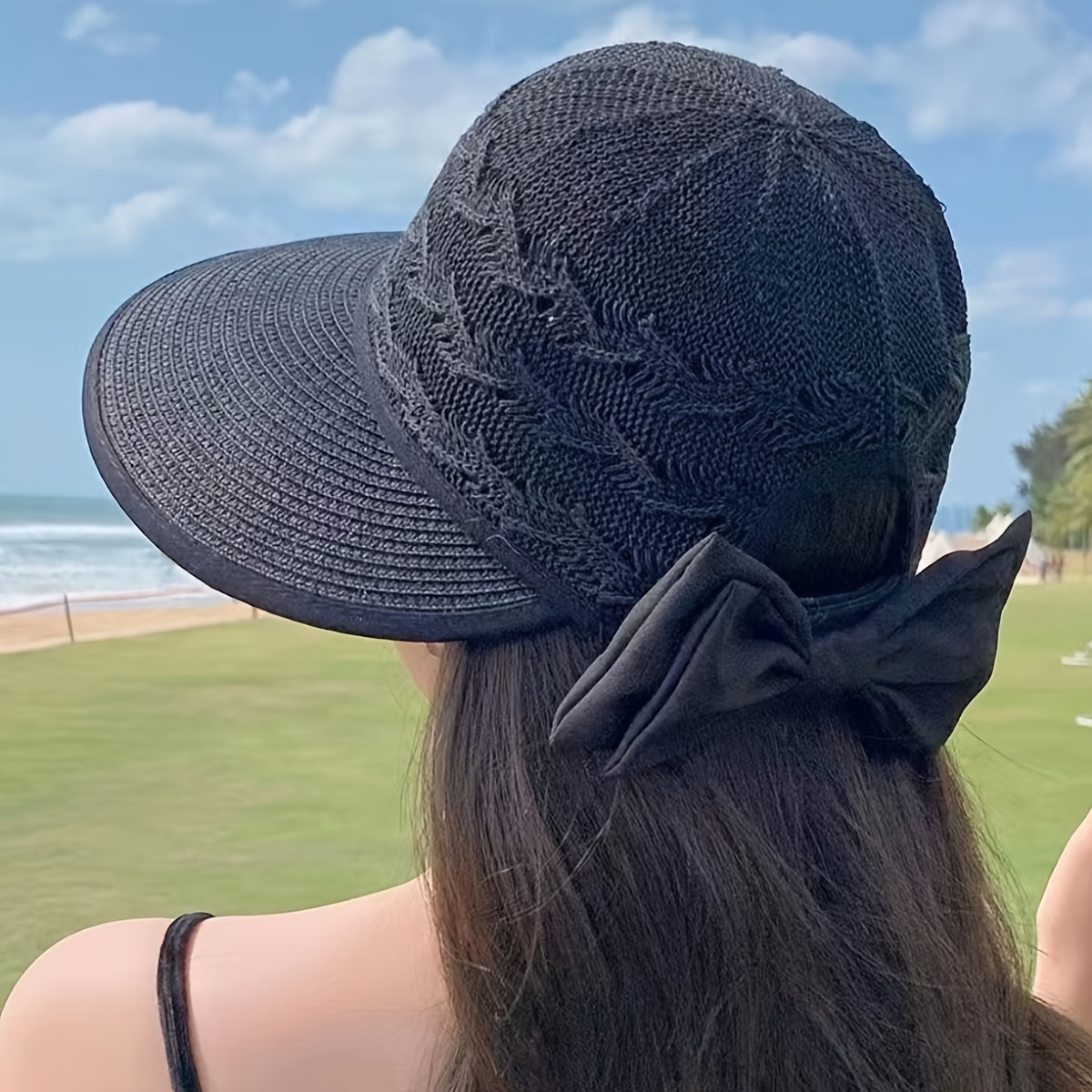 1pc 10pcs womens wide brim straw sun hat bowknot breathable  display picture 3