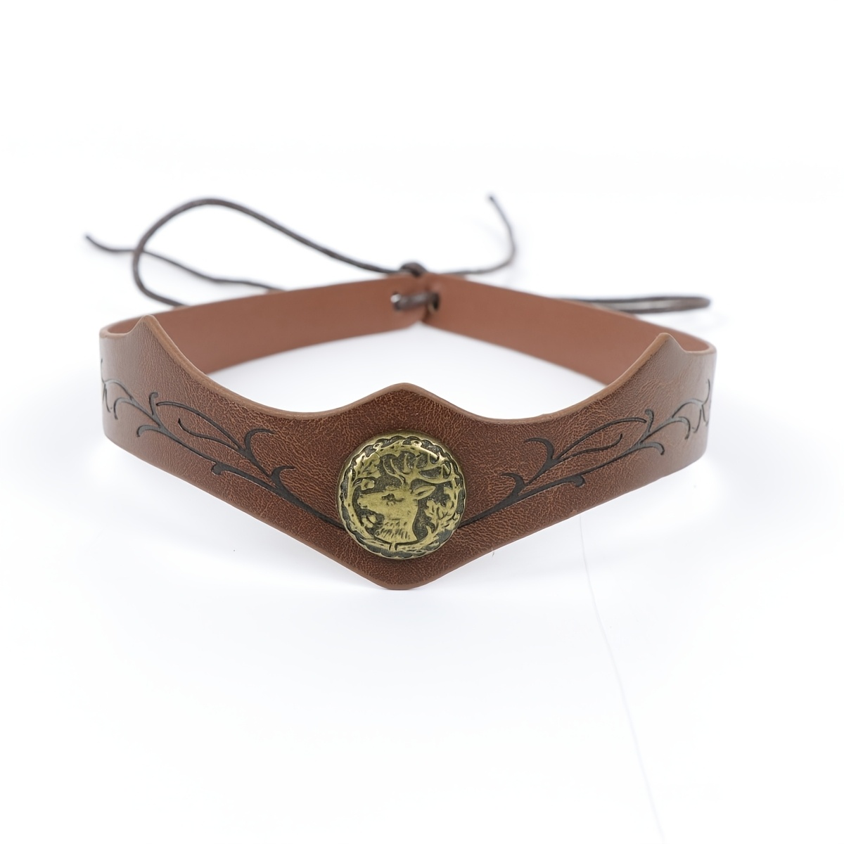Image of 1pc Medieval Unisex Viking Pu Headband, Headband Forehead Guard, Adjustable Tie Headband, Renaissance Larp/cos/halloween Stage Performance Accessory