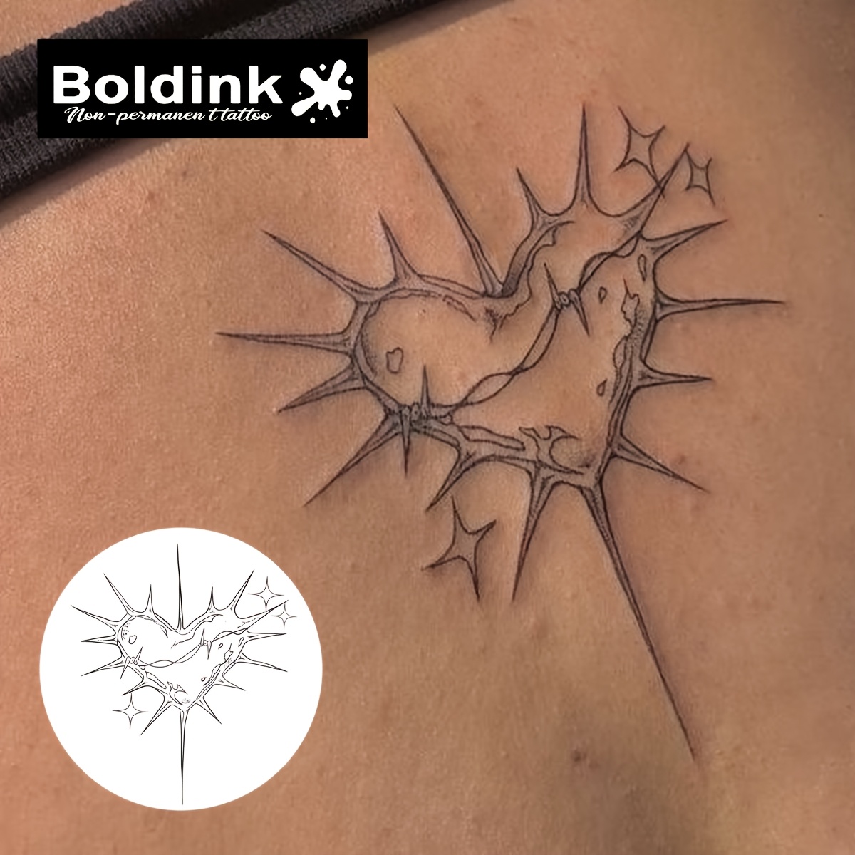 Boldink's Non-permanent Tattoo Technology Features A Mini Design Of A Spiked Heart. The Easy, Elegant, And Detailed, With Matte End. Waterproof Tattoos Last For 1-2 Weeks And Are To Apply