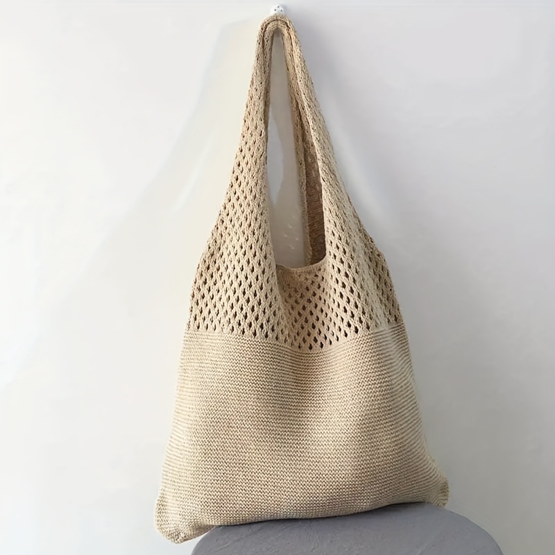 Women's Bohemian Knitted Handbag - Lightweight Nylon Shoulder Backpack, Suitable For And Beach Travel, Korean And Fashion Style (apricot/khaki/dark Brown/black), Minimally Beach Bag, Vacation