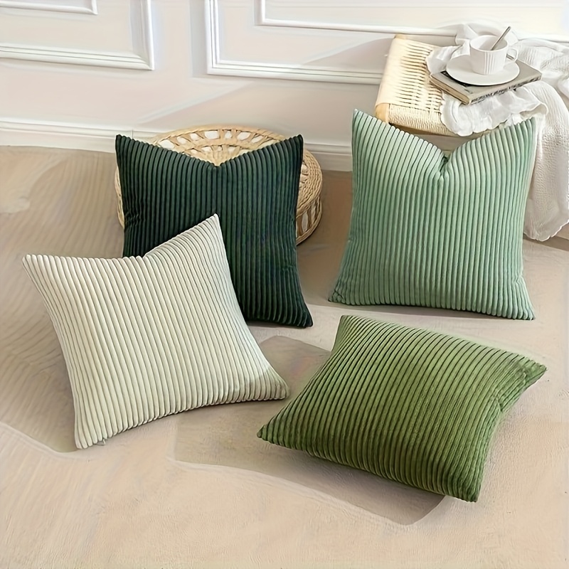 TEMU 4pcs Bohemian Farmhouse Modern Nordic Style Pillowcases 18x18 Inches - Soft Corduroy Geometric Pattern, Zipper Closure, Machine Washable