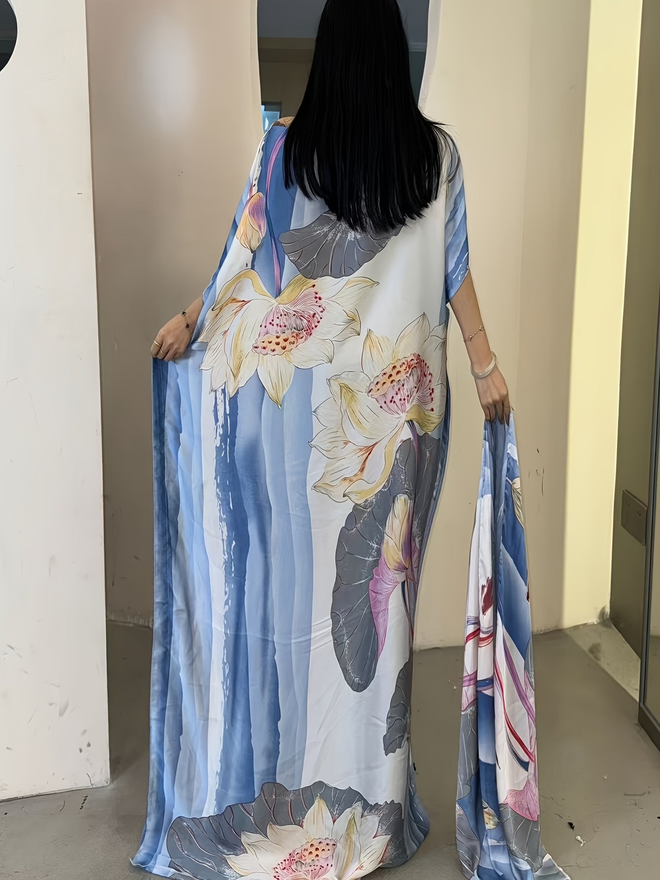 womens floral print boat neck abaya dress middle Temu Mauritius