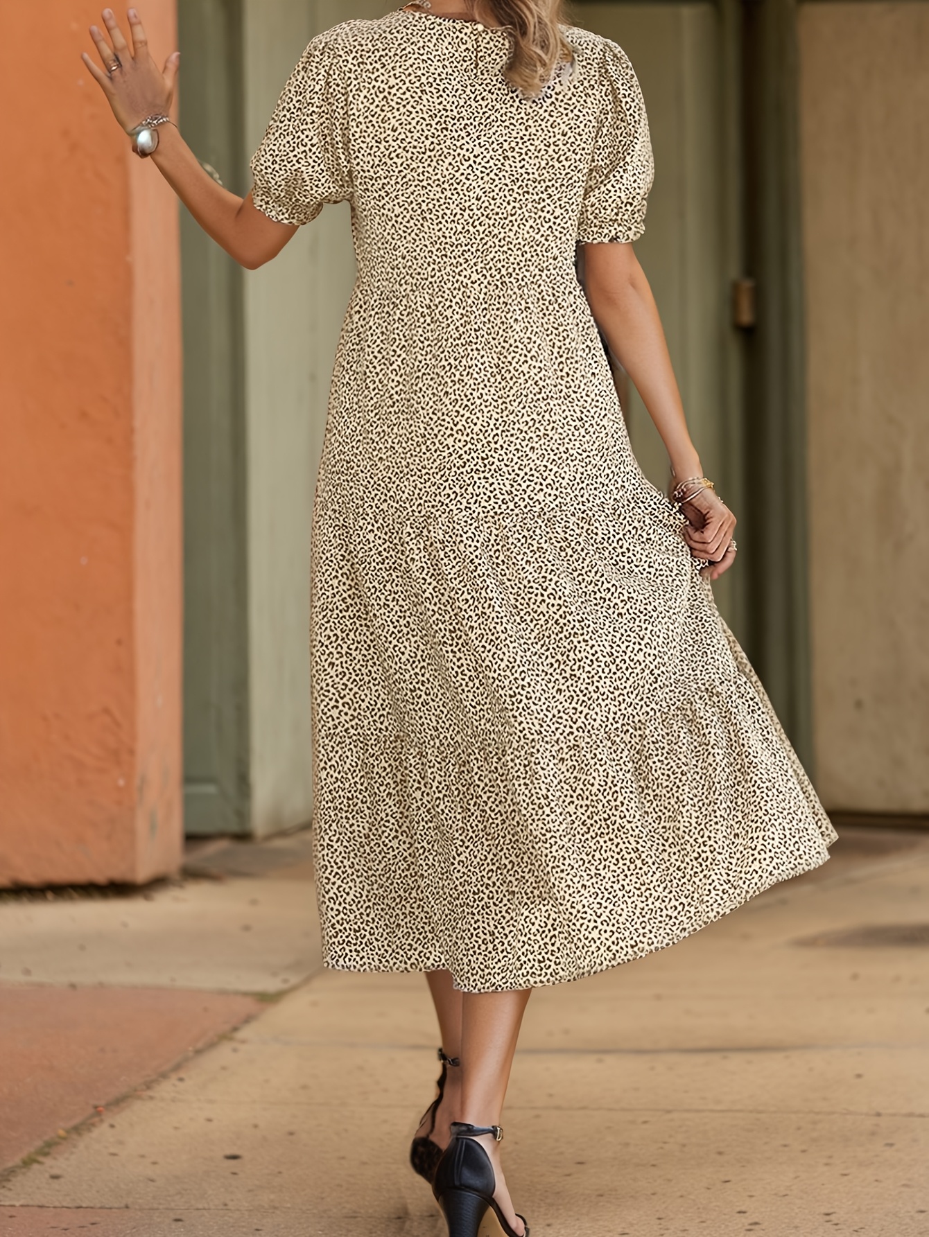 knee length dresses for ladies Bohemian Patchwork Below Knee Midi Dress main image 1