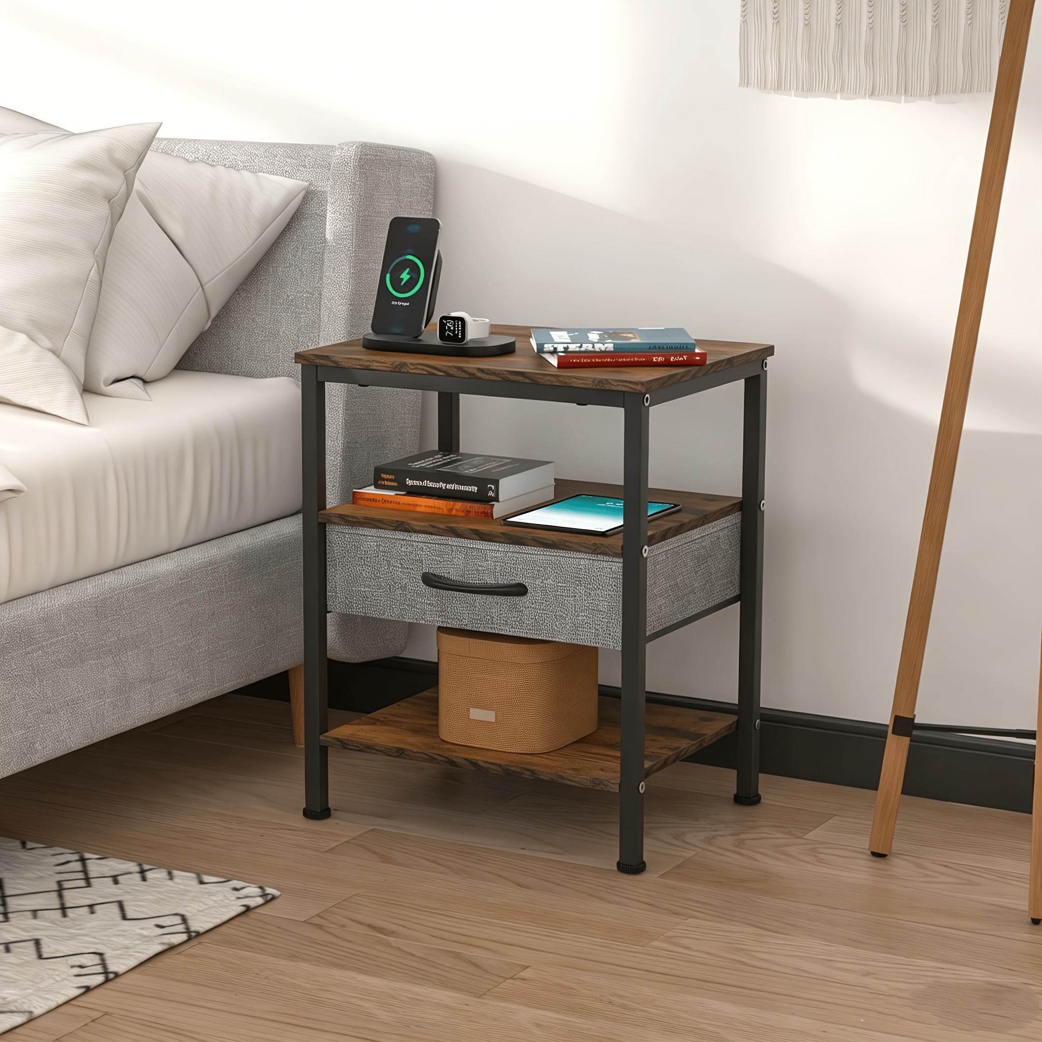 TEMU A Sofa Coffee Table With Dimensions Of 40x30x60cm, A Bedside Table, A Telephone Side Table With 1 Fabric Drawer, And A 2-tier Storage Cabinet,