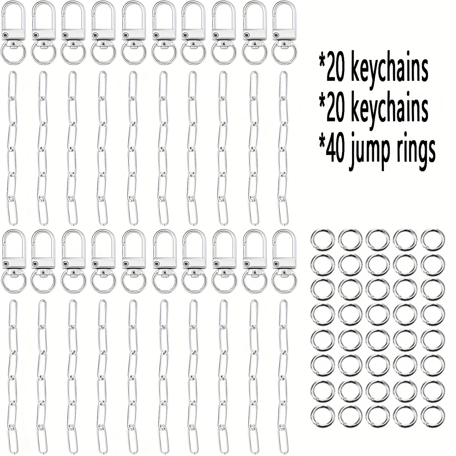 TEMU A Bulk Order Of 20 Keychain Making Kits, Featuring Metal Keychains With Keyrings, Rotating Spring Hooks, Clasps, And Extension Chains, Ideal For