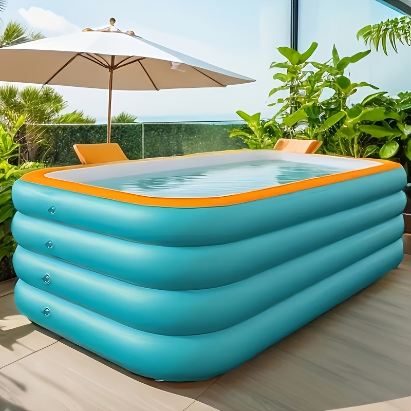 super large 3 1m 4 layer heightened thick inflatable swimming pool foldable pvc sunscreen material 4 person capacity blue white rectangular design with   for patio beach camping outdoor   beach swimming pool quick setup pool