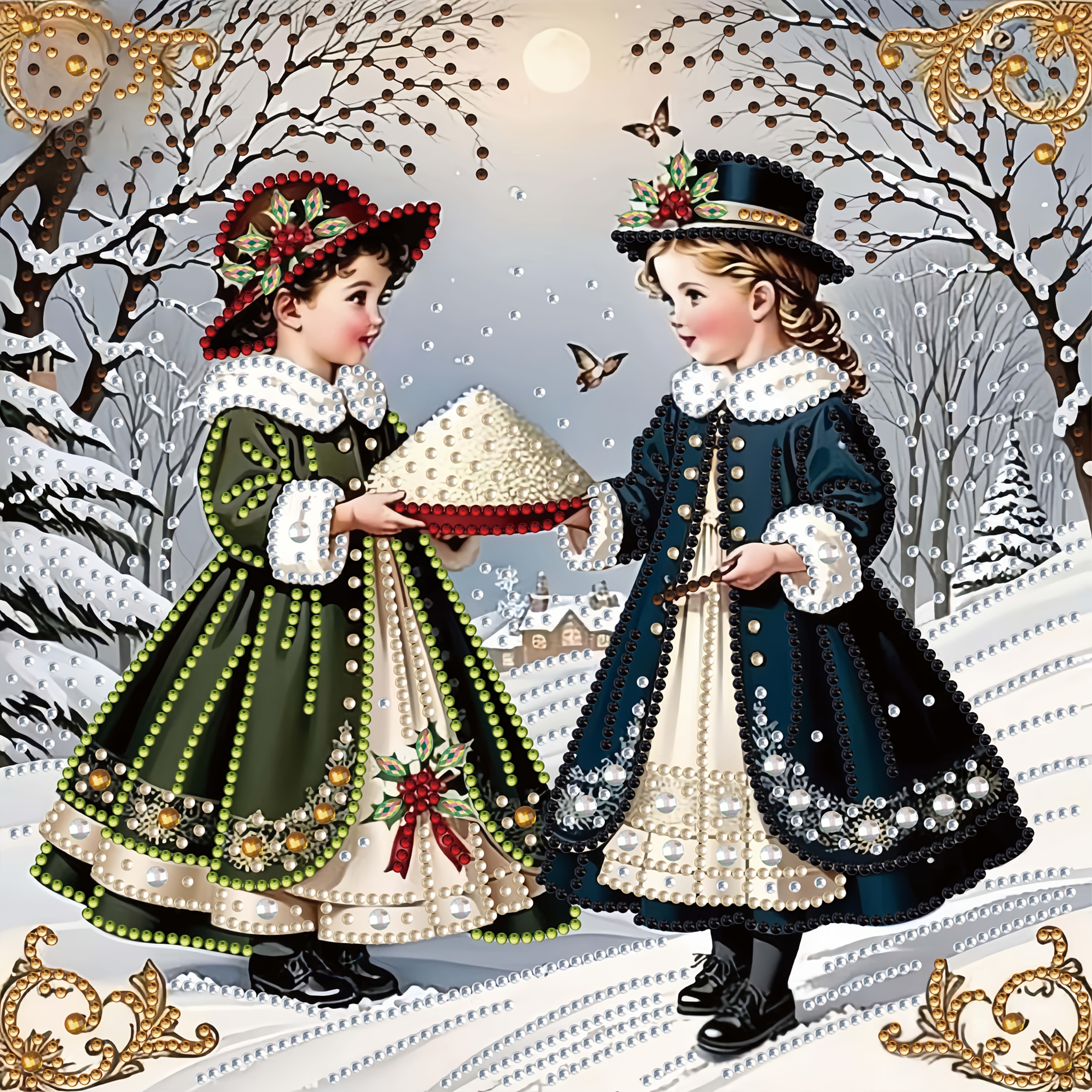 

Winter Snow Sisters Kit, People Theme, Irregular Shaped Diamonds, Canvas Material, Embellishments, Design, With Diy Craft For Home Wall Decor