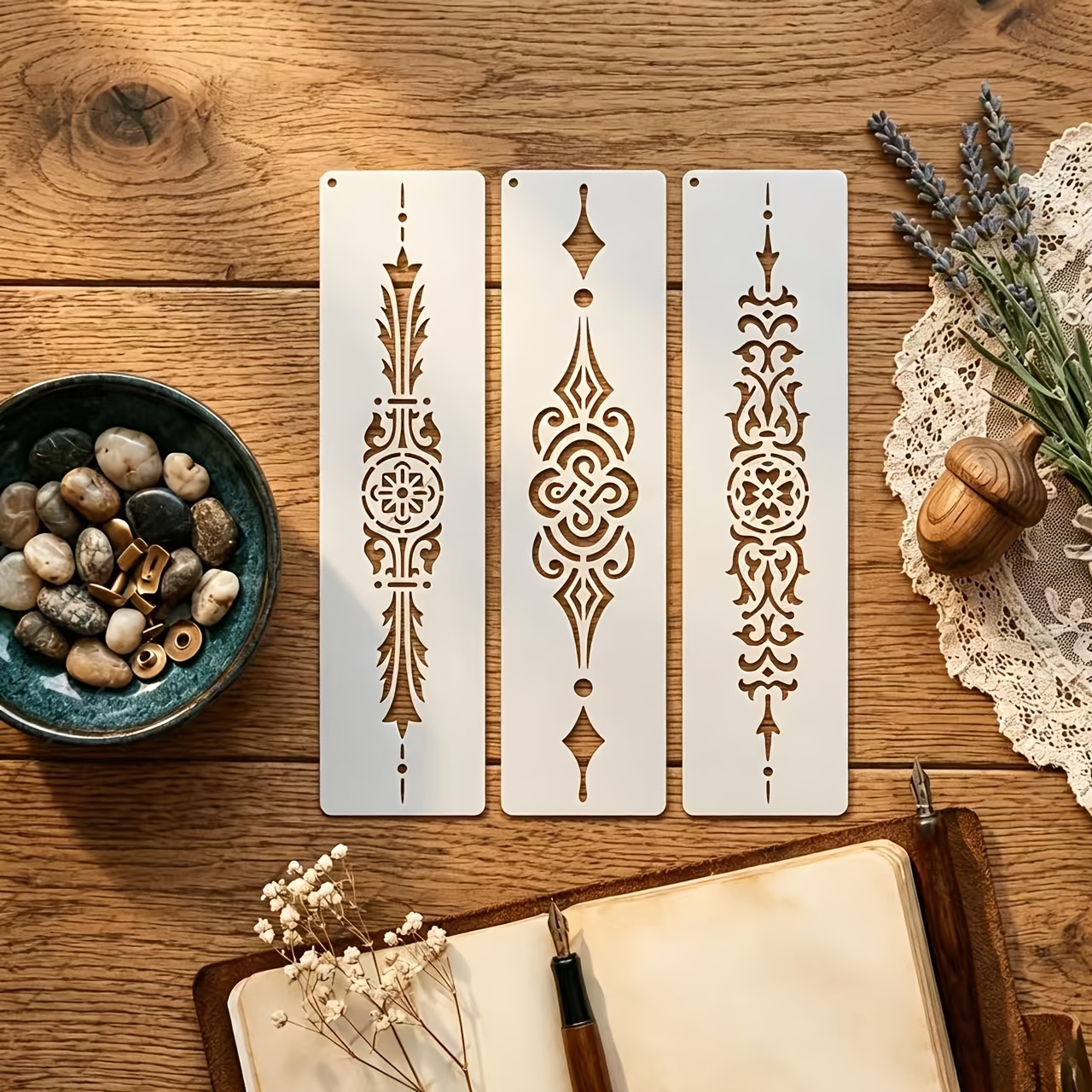TEMU 3pcs Reusable Laser-cut Painting Stencils Suitable For Crafts, Mandala Templates, Border Frames For Wall Art, Scrapbooking, Furniture Decor -