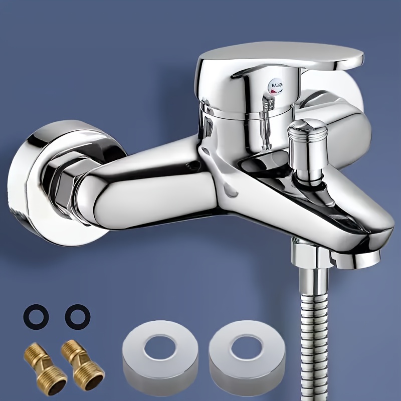 Image of An Electroplated Saelo Three-way Basin Shower Bathroom Sink With Hot And Cold Faucet, Concealed Wall-mounted Three-way Mixer Tap For Bathtub, With Accessories, Durable Structure, Long-