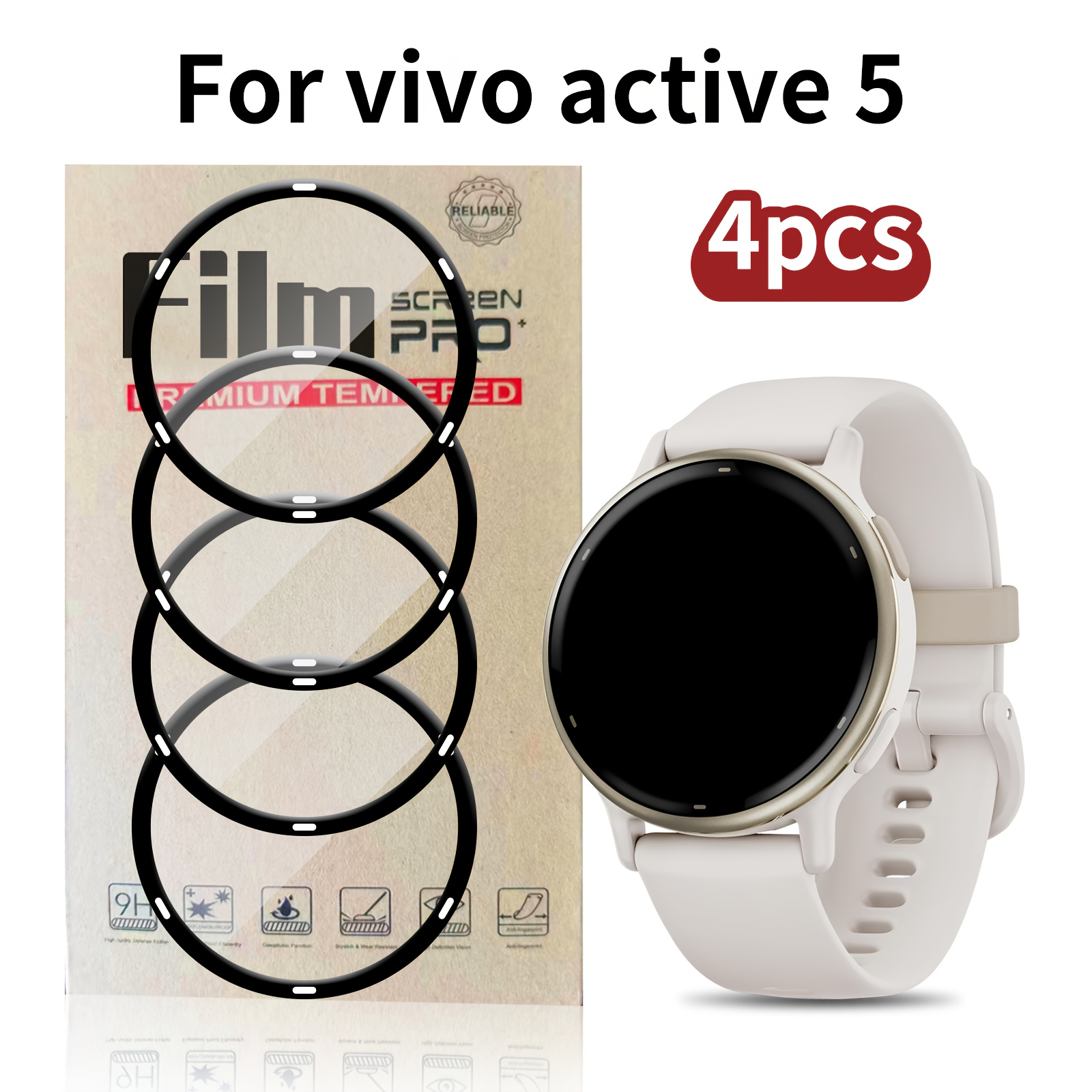 TEMU 4 pezzi di proteggi per orologio Garmin 5, pellicola curva 3D, facile installazione, protezione completa, pellicola morbida composita