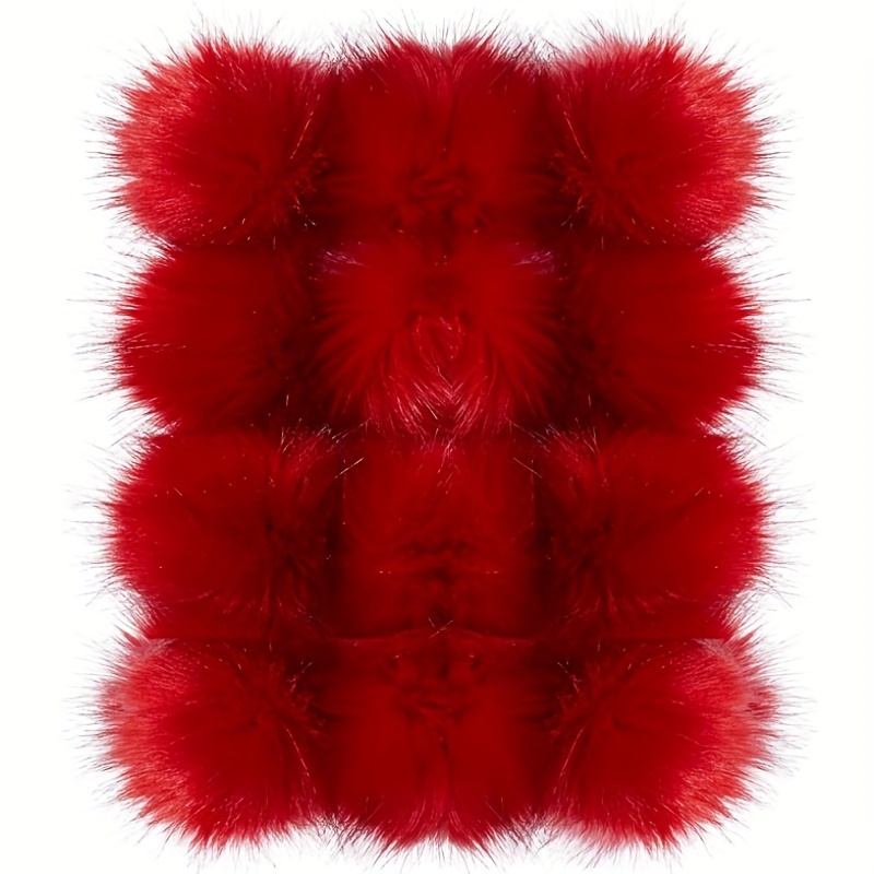 

12pcs Vibrant Red Fur Pom-poms, 3.9" With Rings - Soft Accessories For Hats, Shoes, Scarves, Gloves, Bags & Keychains