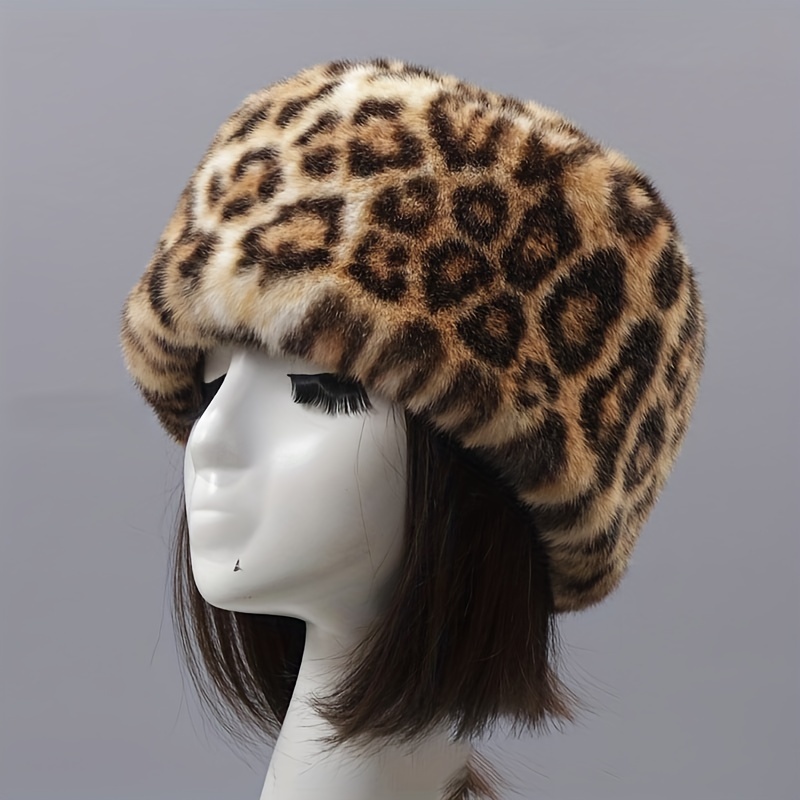 

Cozy Leopard Print Rabbit Fur Winter Hat - Soft, Plush Thickened Fur Beanie With Fluffy Brim, Lightweight & Non-stretch, Hand Washable For Women