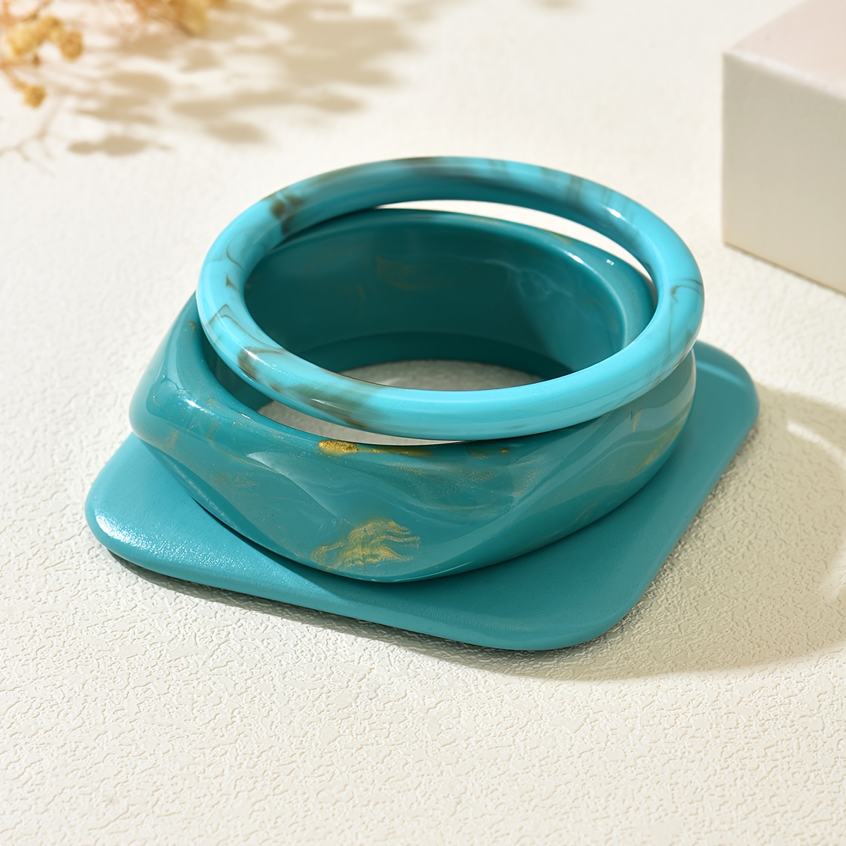 3-teiliges armbandset für damen, bohemian-stil statement aus harz + holz, stapelbare armreifen für lässige outfits