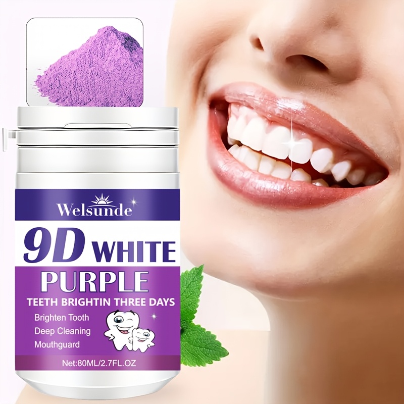 Welsunde 9D White Purple Tooth Powder - Deep Cleaning, Mint Flavor Probiotics, Refreshing Breath, Brighter Teeth Every Day, Home & Travel Use, Travel Tooth Care | Mint Flavor Powder | Deep Cleaning Powder